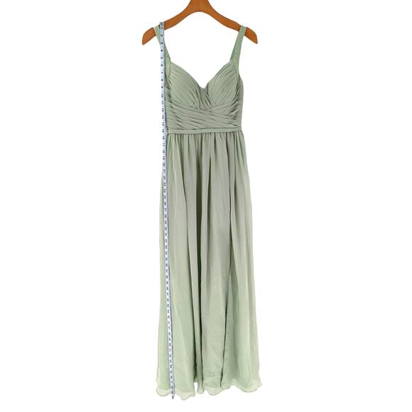Azazie A-Line Pleated Chiffon Floor-Length Chanel Dress Dusty Sage A0 - Picture 6 of 10